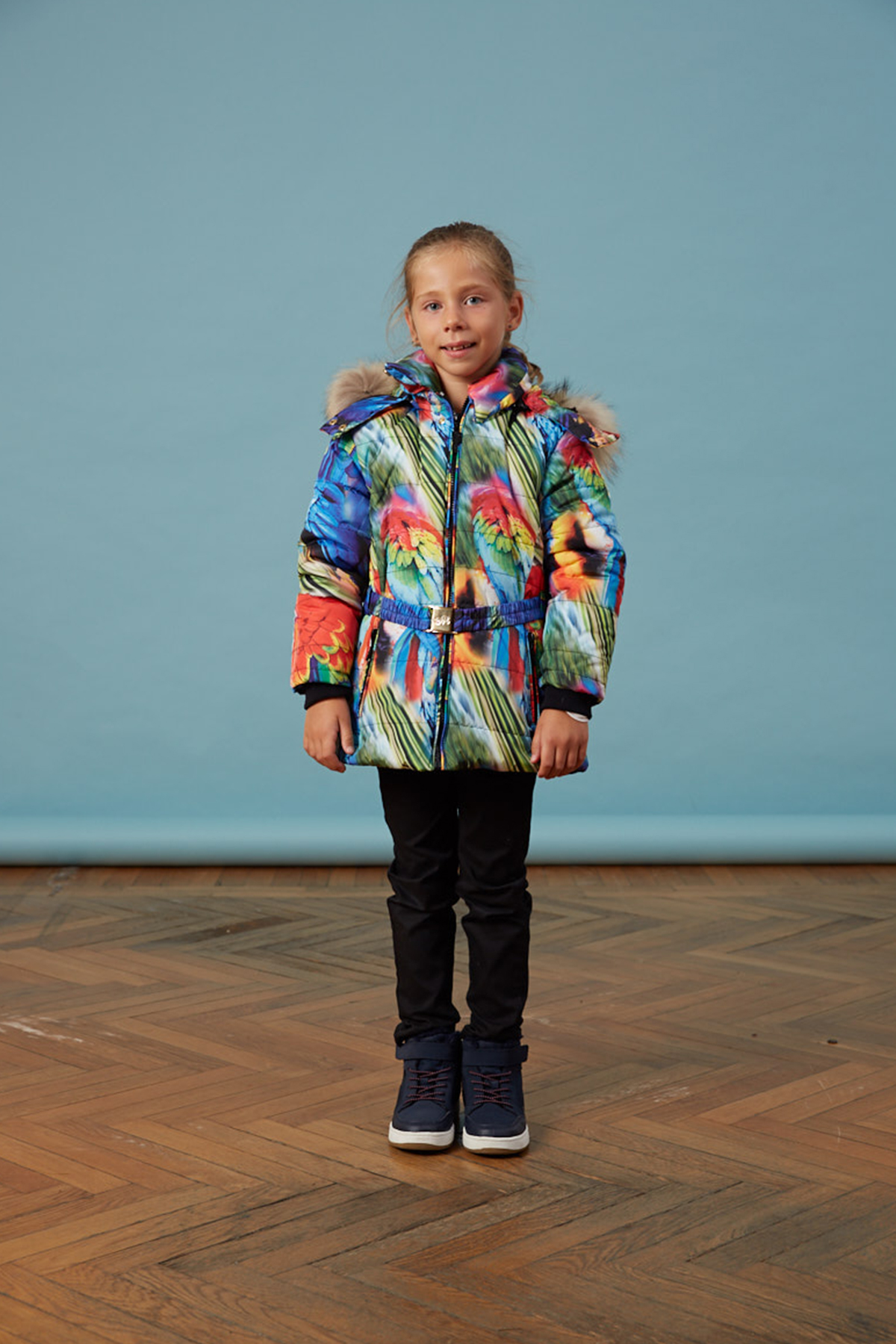 Bebe Mavi Desenli Kız Anorak