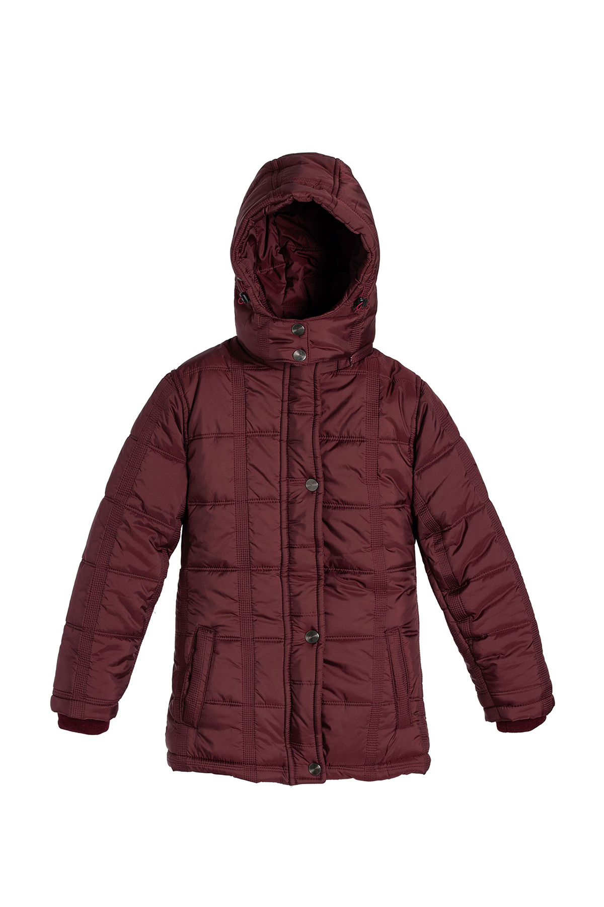 Orta Boy Kapitoneli Bordo Kız Mont