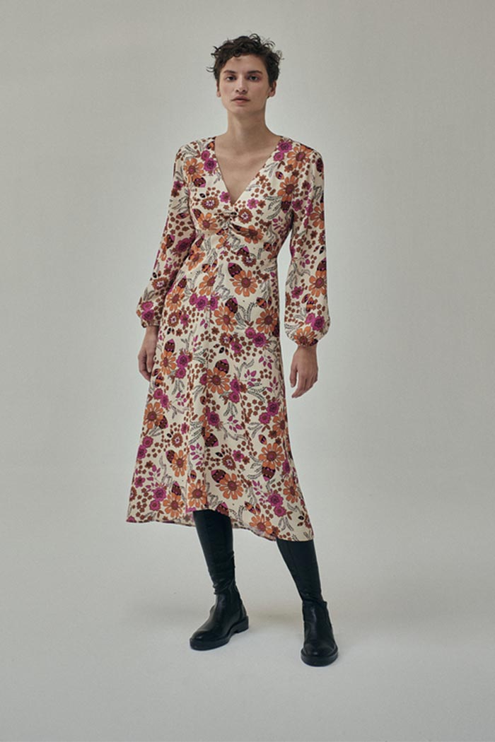 Jill Baskılı Midi Elbise