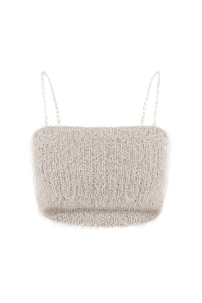 Perle Örgü Crop Top Bej