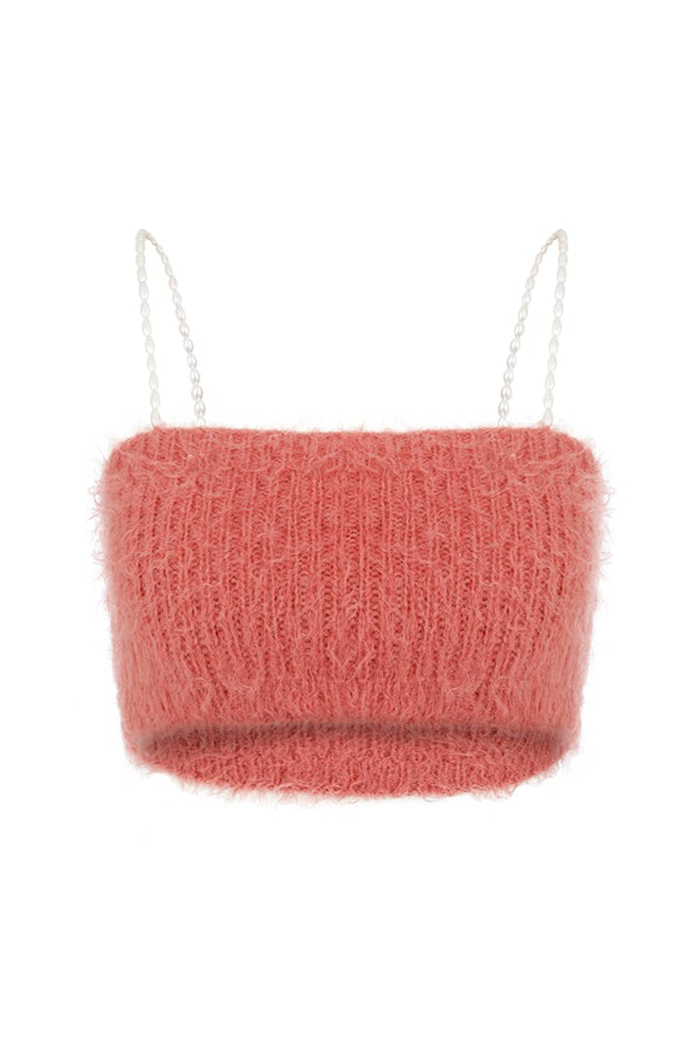 Perle Örgü Crop Top Nar Çiçeği