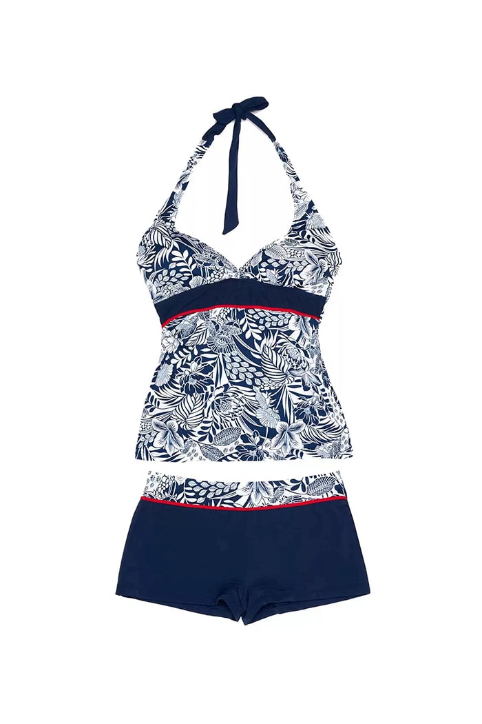 Kırmızı Zikzaklı Boyundan Bağlamalı Tankini