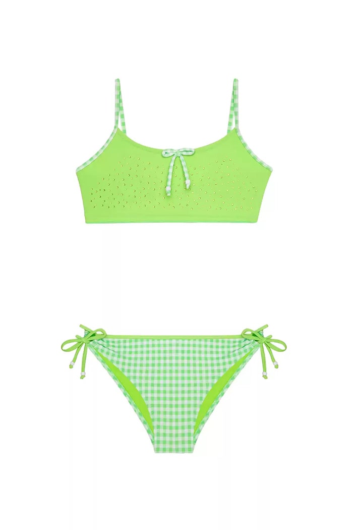 Taş Baskılı Ekose Çocuk Bikini