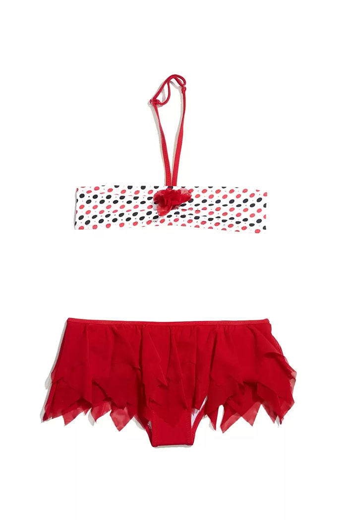 Nokta Desenli Etekli Çocuk Bikini