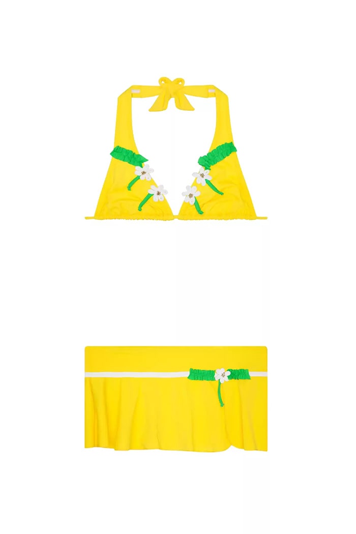 Sarı Desenli Üçgen Volanlı Bikini