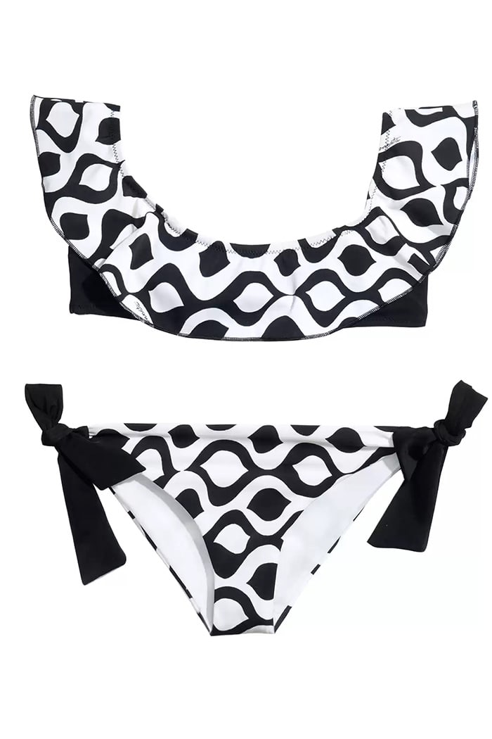 Siyah Beyaz Desenli Straplez Bikini