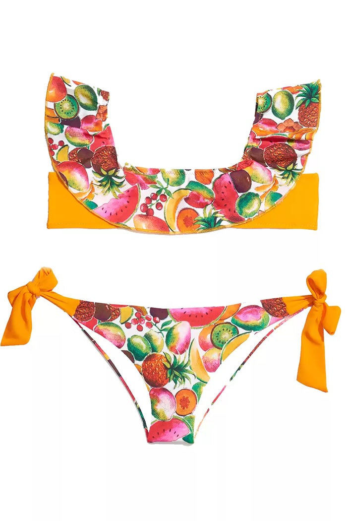 Meyve Desenli Straplez Bikini