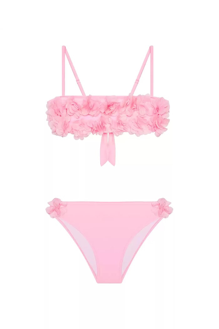 Çiçekli Pembe Straplez Bikini