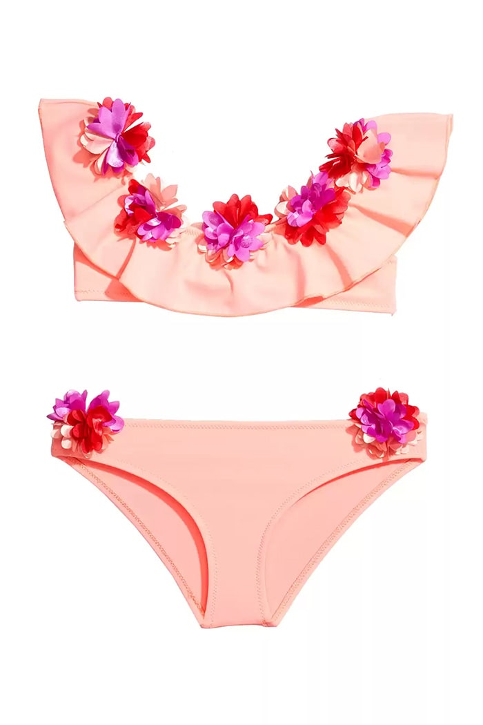 Çiçekli Nar Çiçeği Straplez Bikini