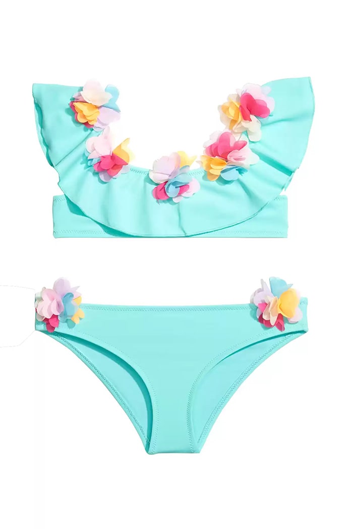 Çiçekli Mavi Straplez Bikini
