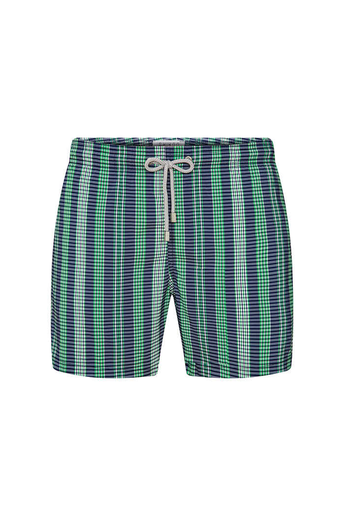 Yeşil Lacivert Dikey Çizgili Bağcıklı Şort Mayo