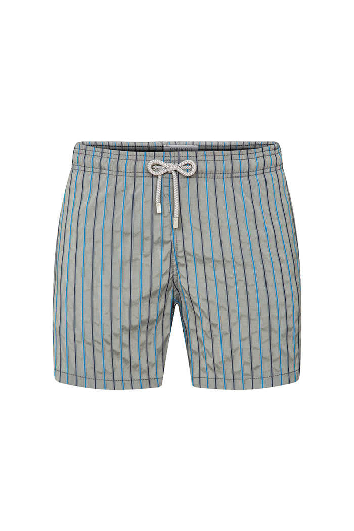 Gri Lacivert Çizgili Bağcıklı Şort Mayo