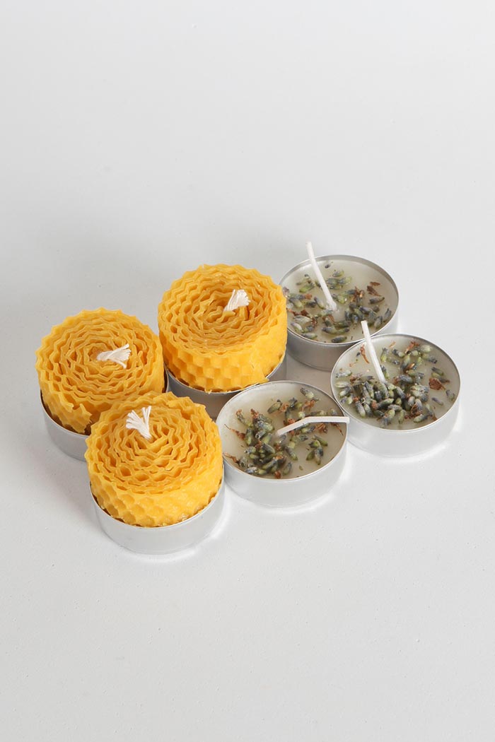 6lı Doğal Balmumu Mum ve Soya Mumu Tealight Seti