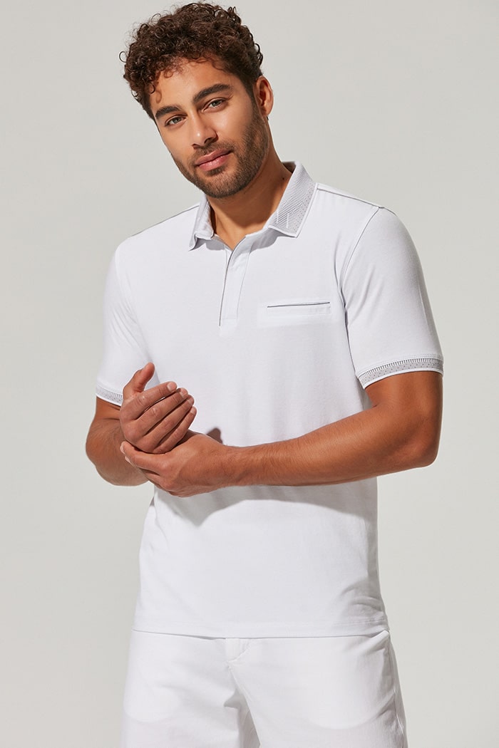 Polo Yaka Gri Cepli Omuz Çizgili Tshirt