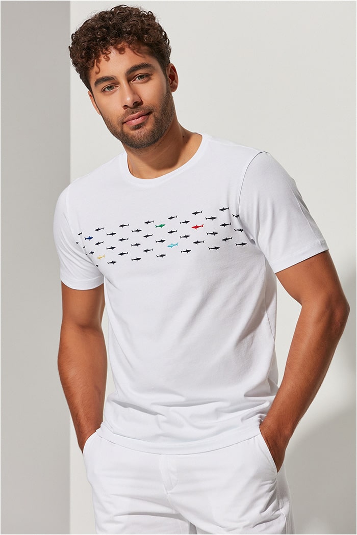 O Yaka Küçük Balıklı Tshirt