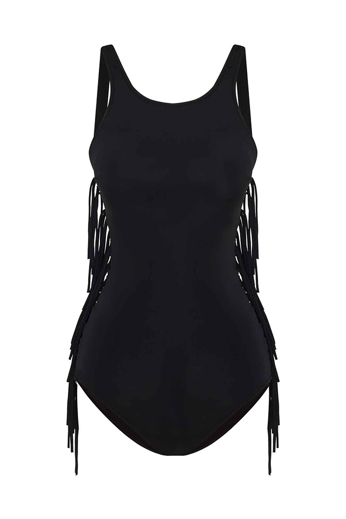 Yanı Halka Püsküllü Siyah Mayo