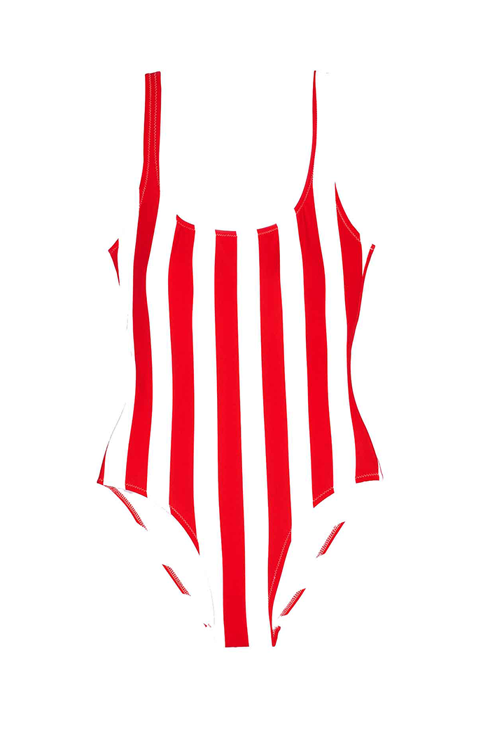 Kırmızı Beyaz Çizgili Kalın Askılı Mayo