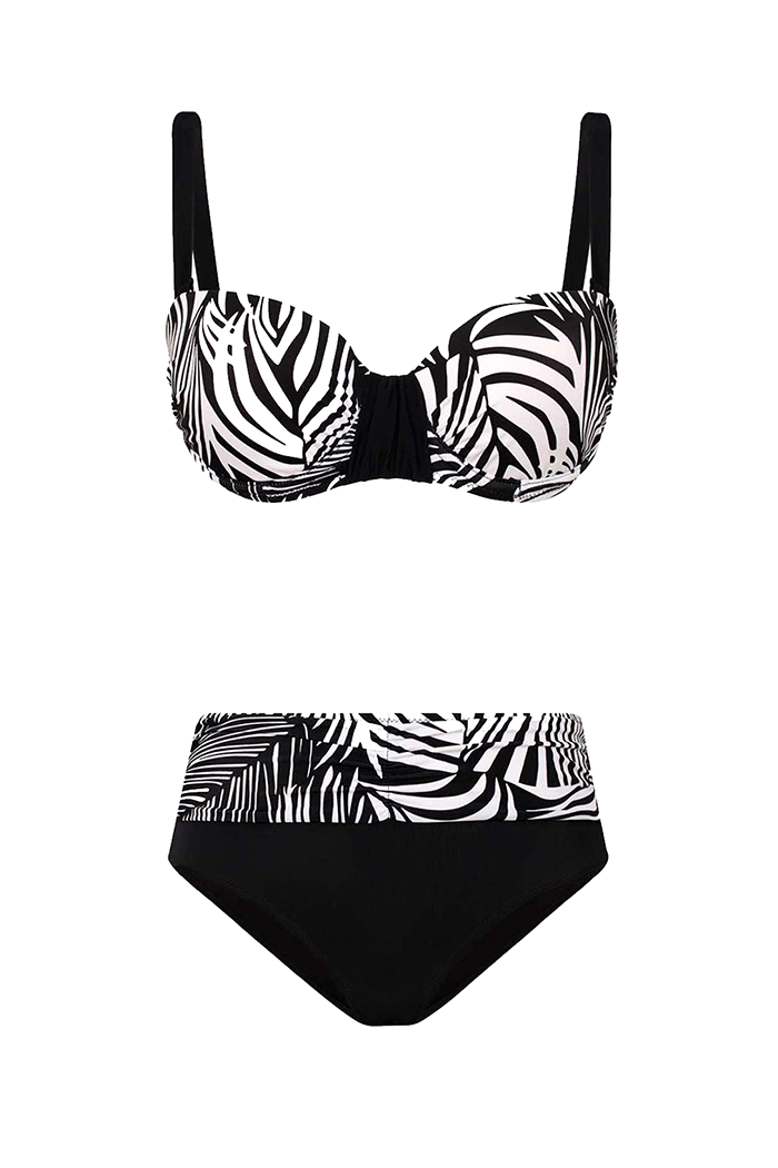 Siyah Beyaz Desenli Toparlayıcı Bikini Takımı