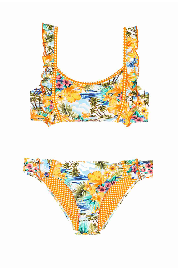 Karışık Desenli Fırfırlı Bikini Takımı