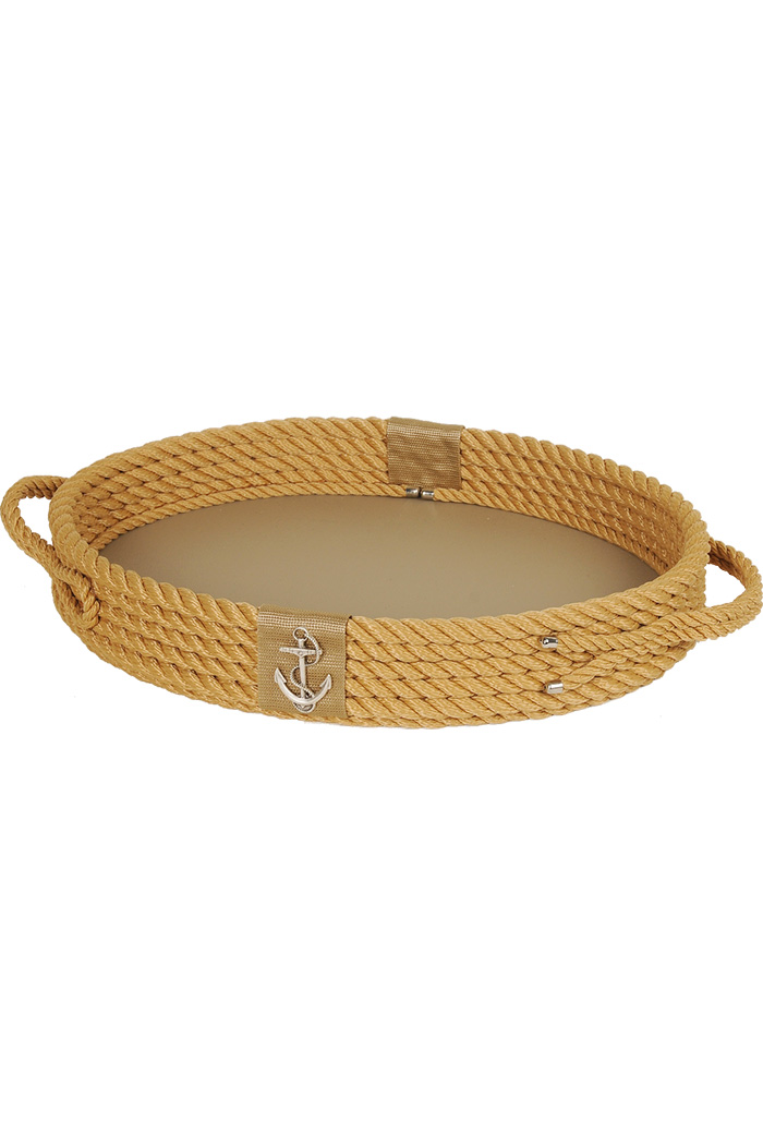 Deri Tabanlı Oval Tepsi - Krem