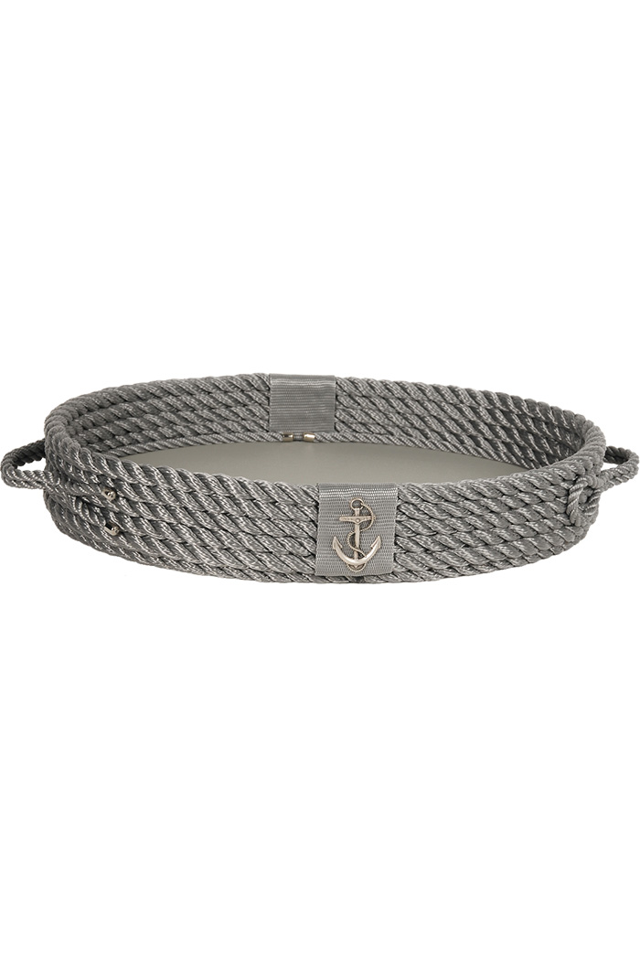 Deri Tabanlı Oval Tepsi - Gri