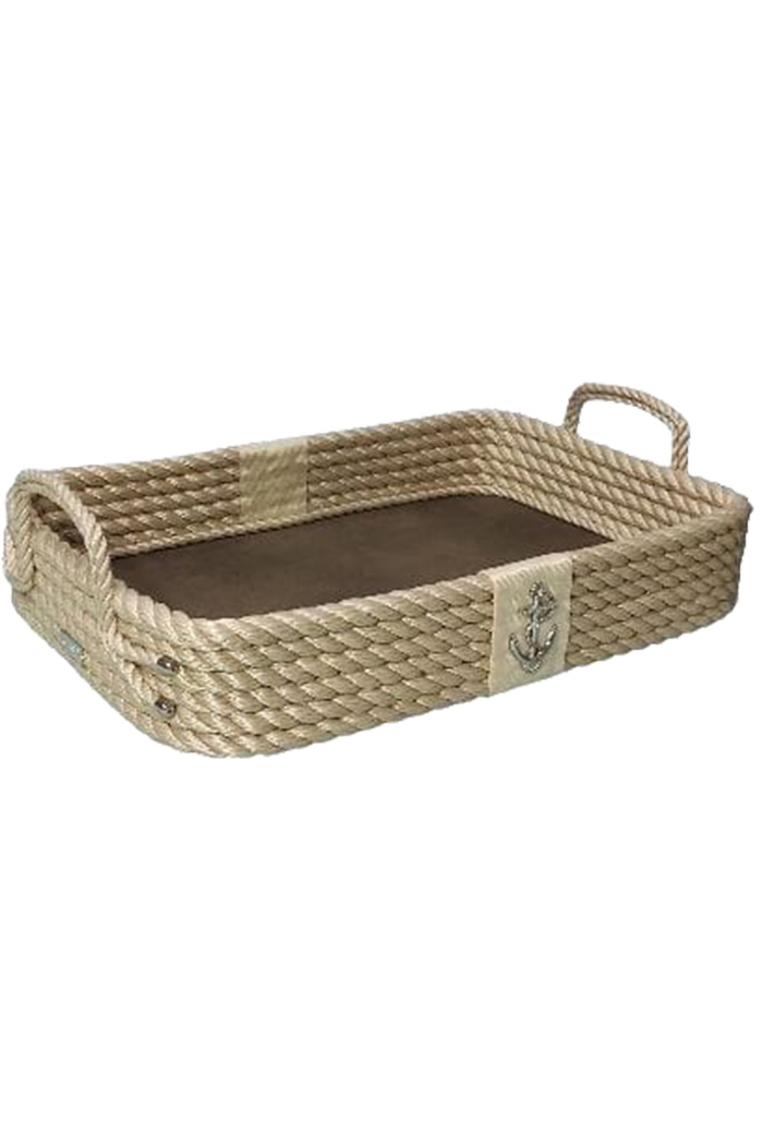 Deri Tabanlı Dikdörtgen Tepsi - Bej