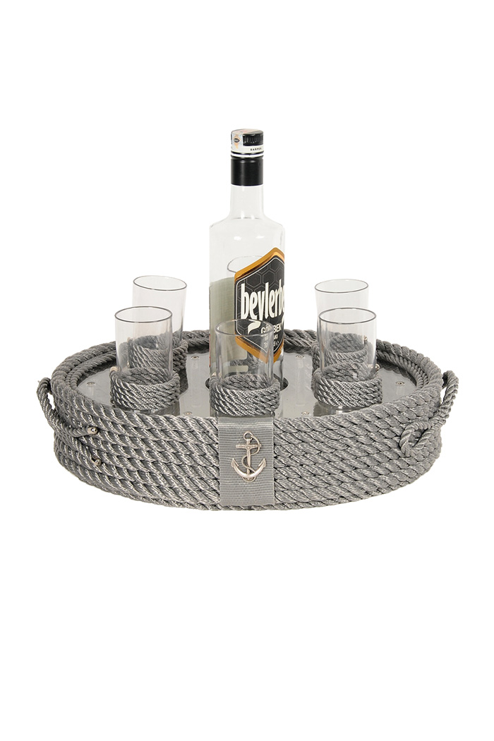 Rakı Bardaklı Tepsi - Gri