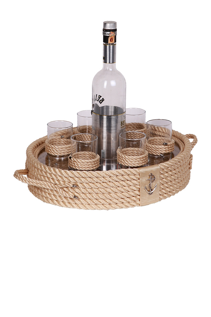Rakı Bardaklı Tepsi - Bej 