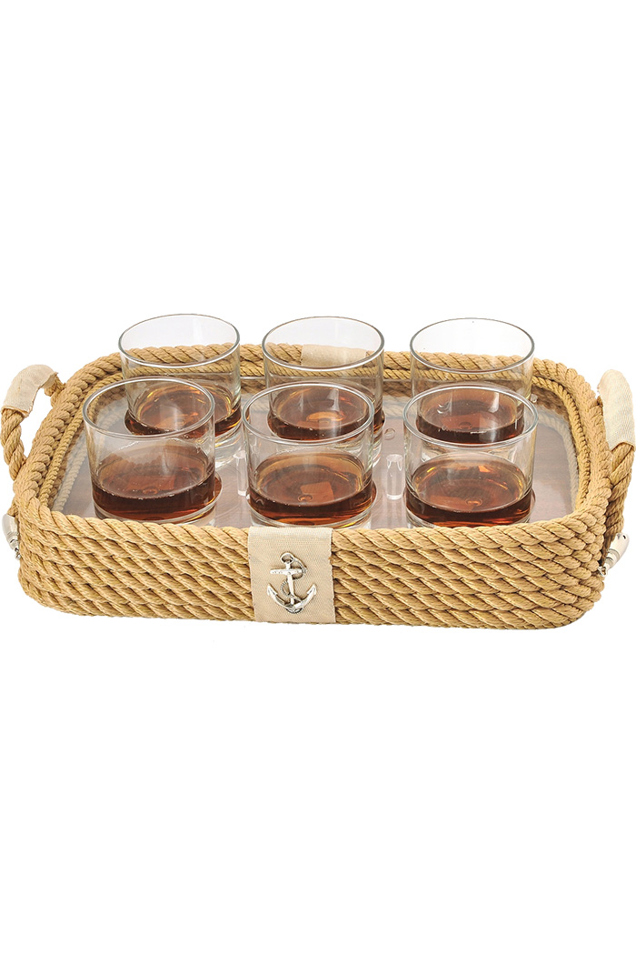 Viski Bardaklı Tepsi - Krem 