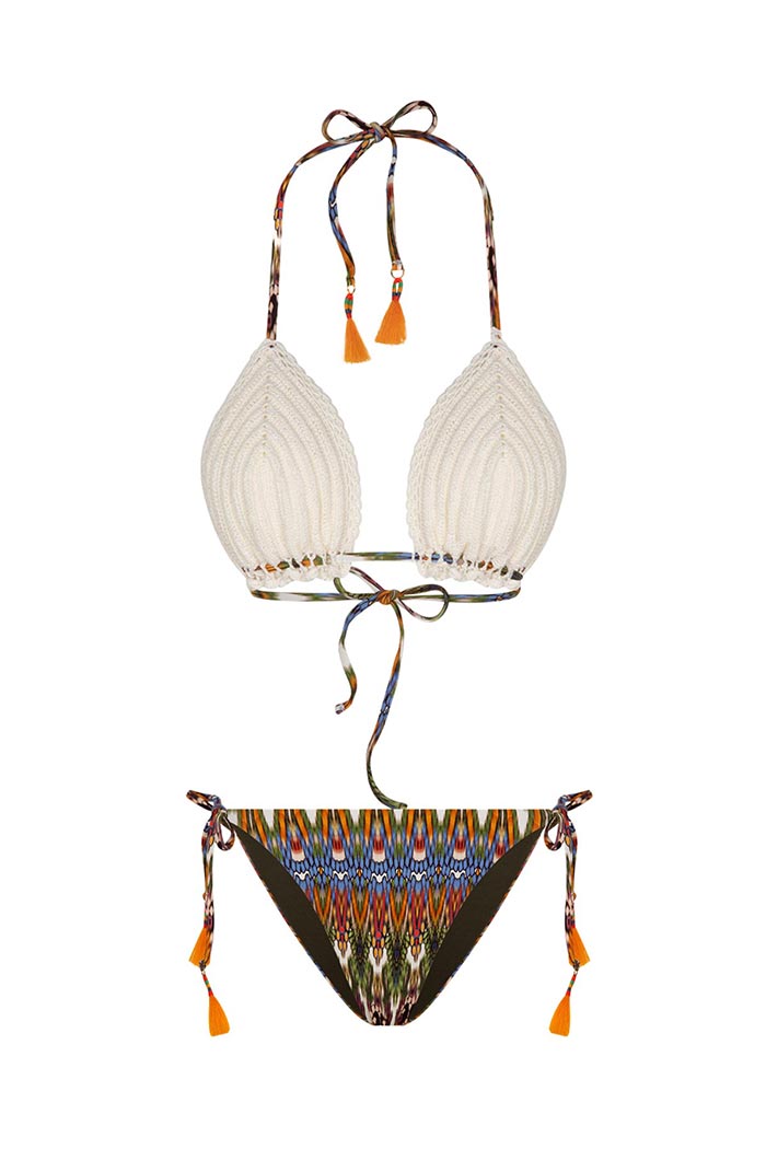 Etnik Desenli Örgü Detaylı Bikini Takımı