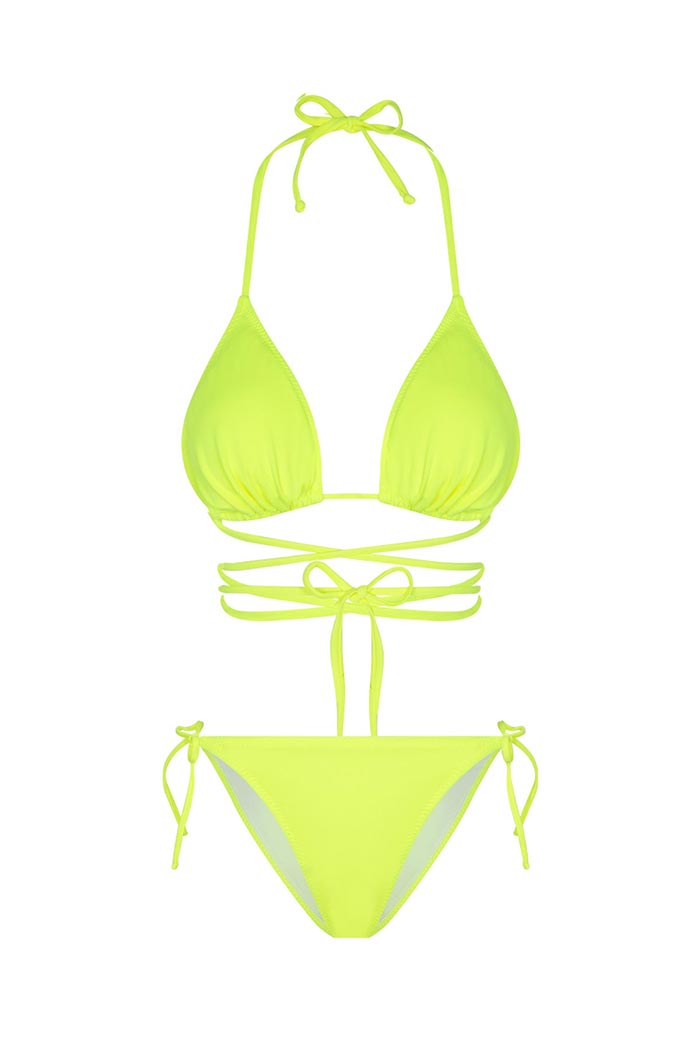Neon Yeşil Belden Bağcıklı Üçgen Bikini Takımı