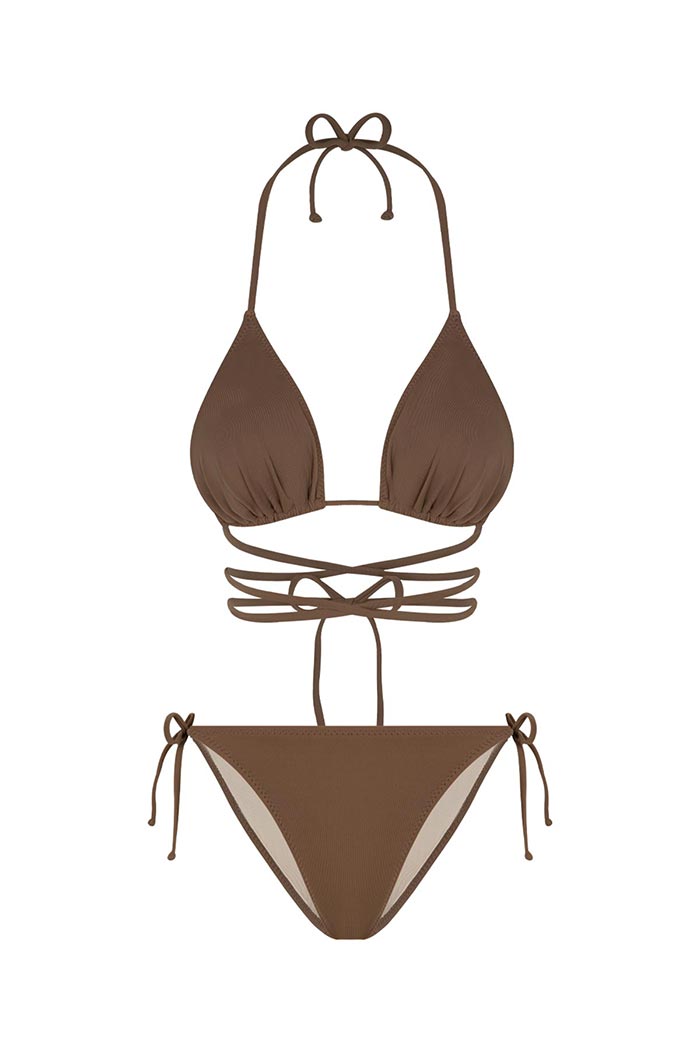 Haki Belden Bağcıklı Üçgen Bikini Takımı