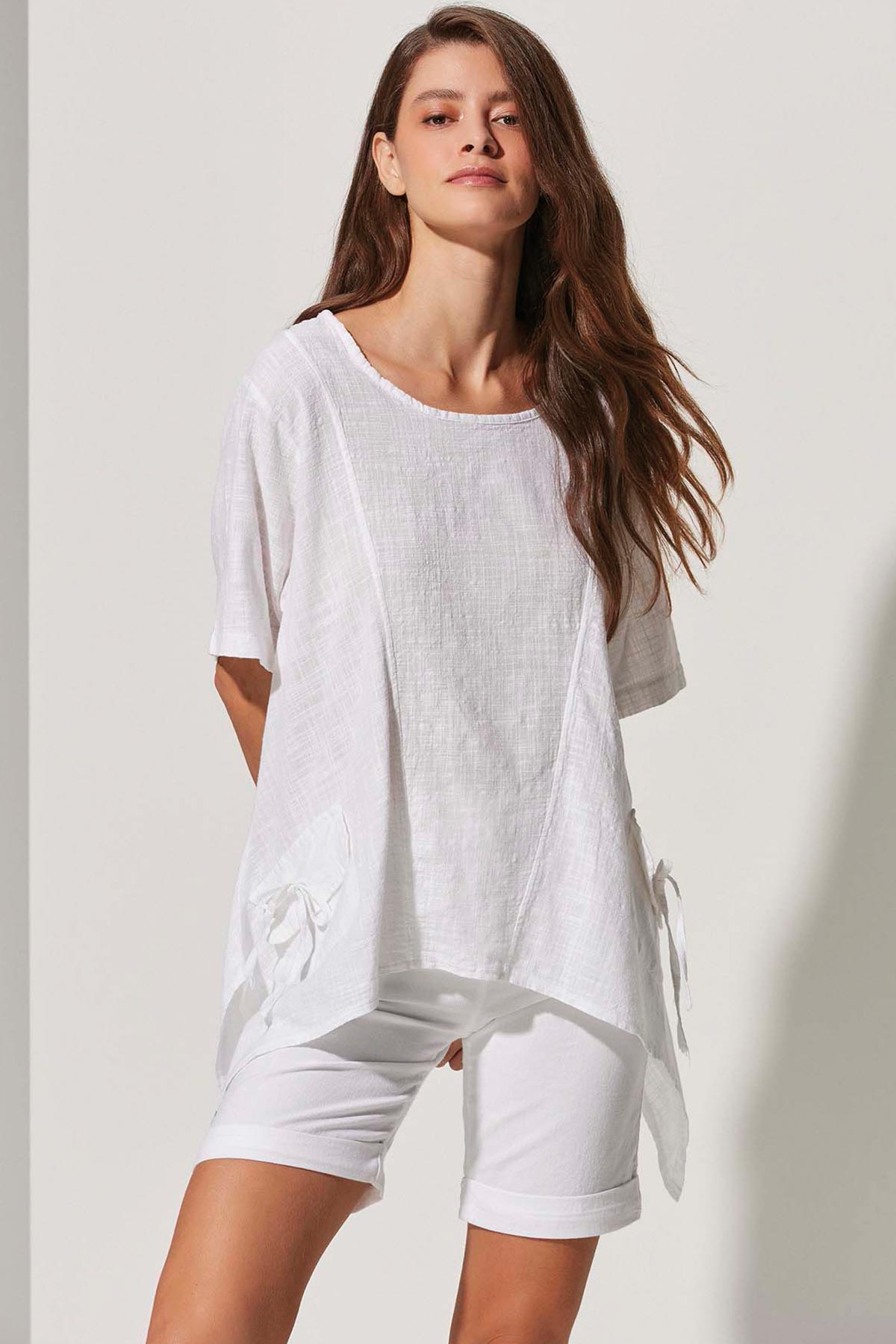 Yarım Kol Cepli Salaş Kadın Bluz