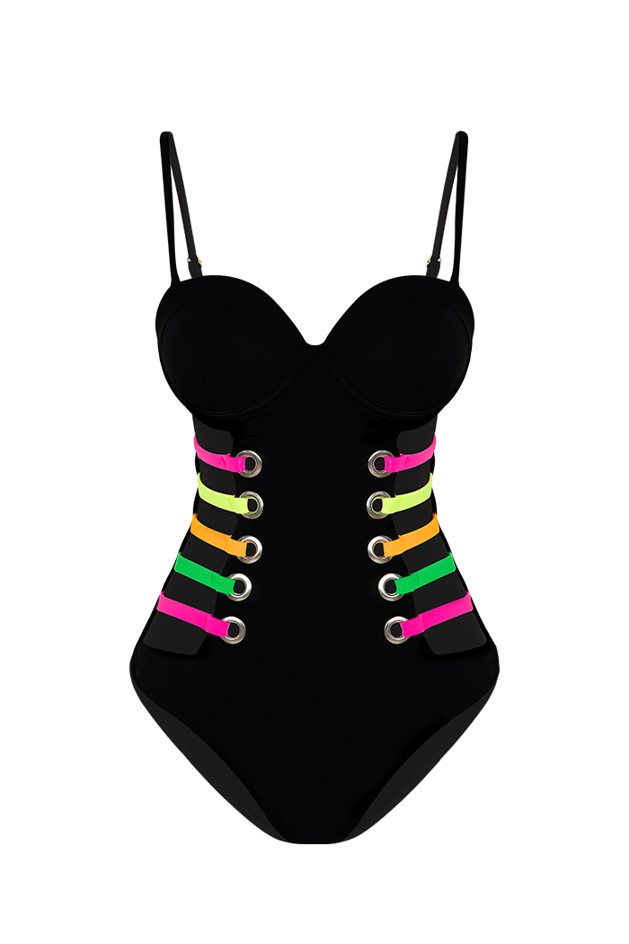 Neon Renkli Kuşgözü Detaylı Mayo