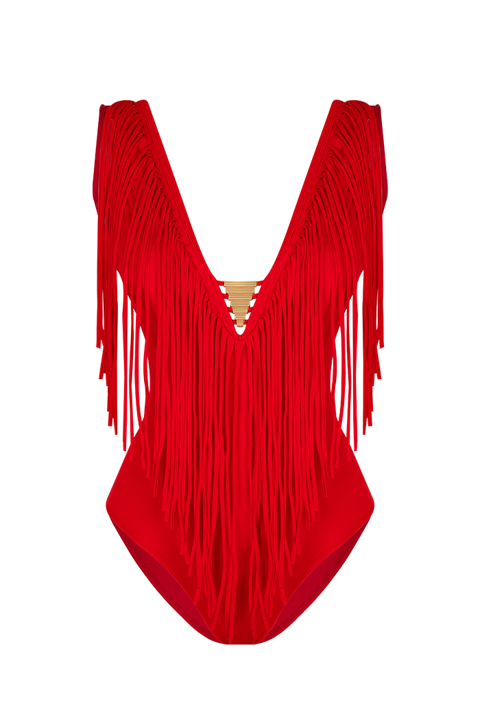 V Yaka Kırmızı Püsküllü Mayo