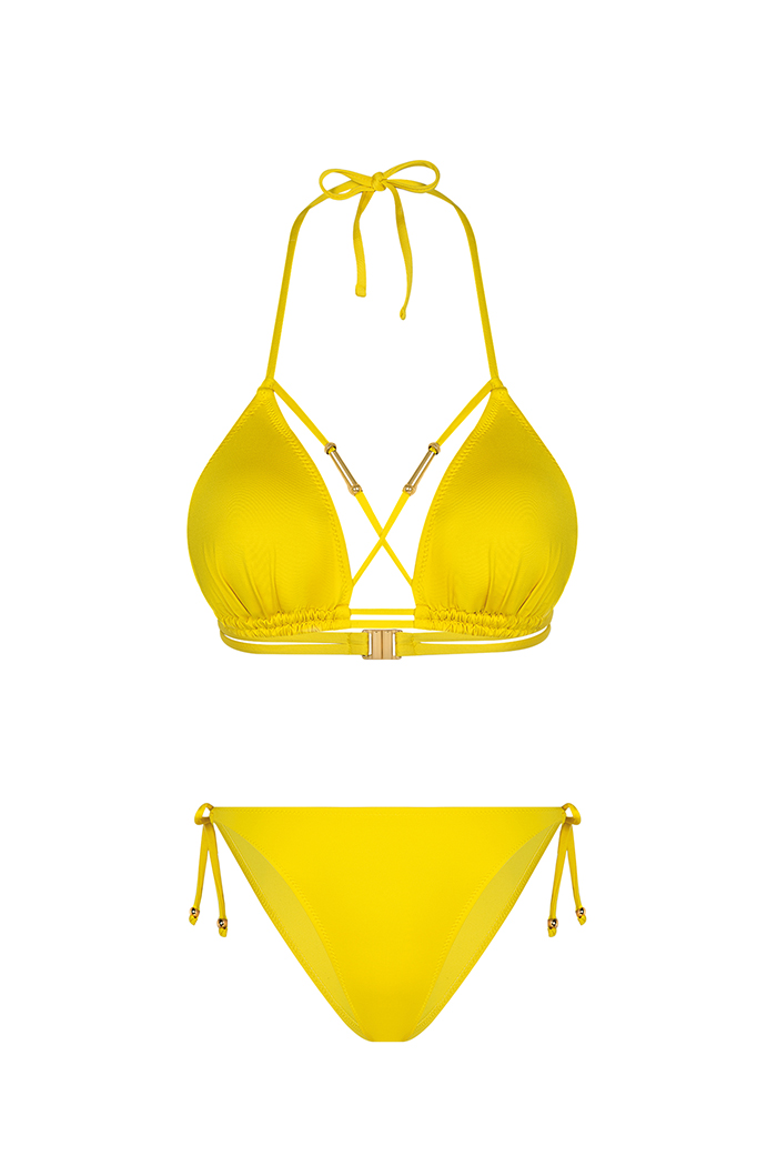 Biyeli Üçgen Sarı Bikini Takımı