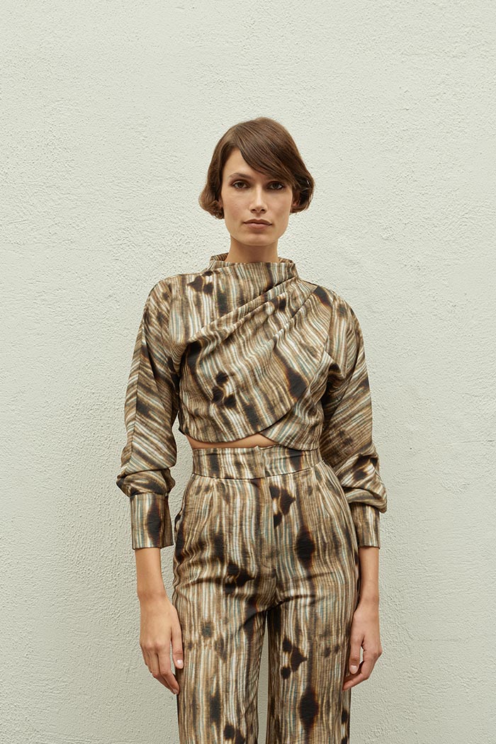  Dexter Kahverengi Baskılı Crop Top