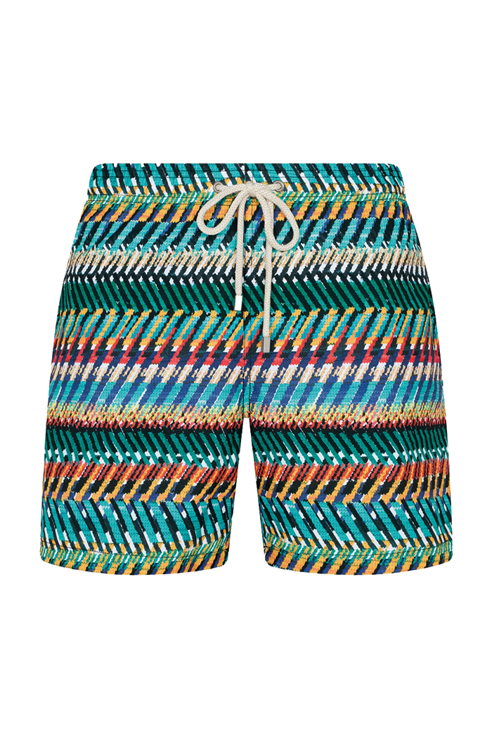 Çok Renkli Desenli Bağcıklı Şort Mayo