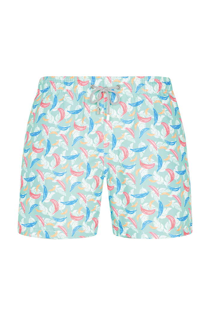 Mint Pembe Turuncu Muz Desenli Bağcıklı Şort Mayo