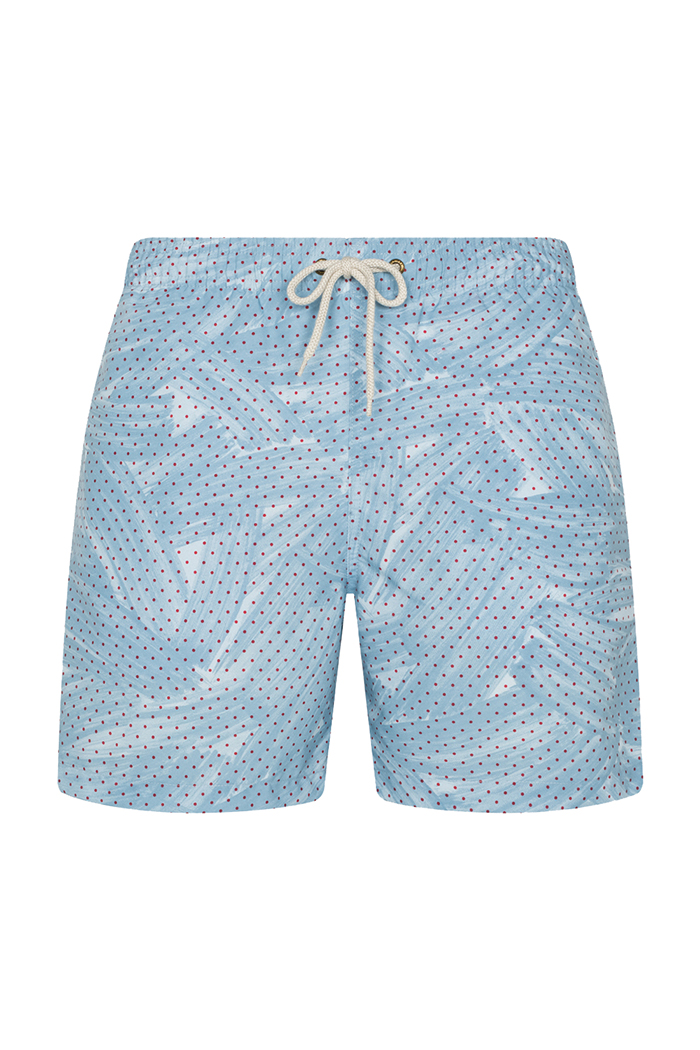 Mavi Kırmızı Nokta Desenli Bağcıklı Şort Mayo