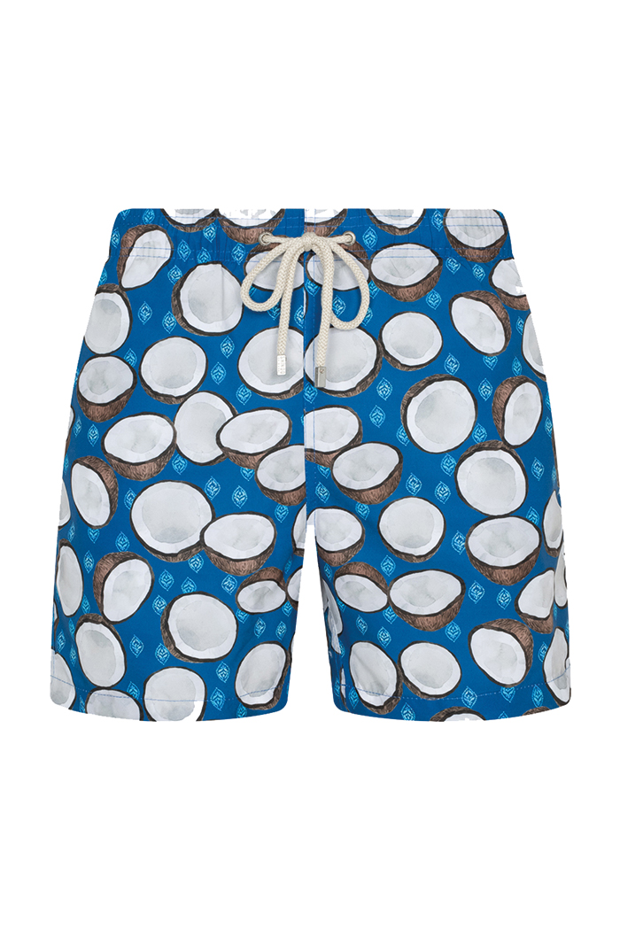 Mavi Hindistan Cevizi Desenli Bağcıklı Şort Mayo