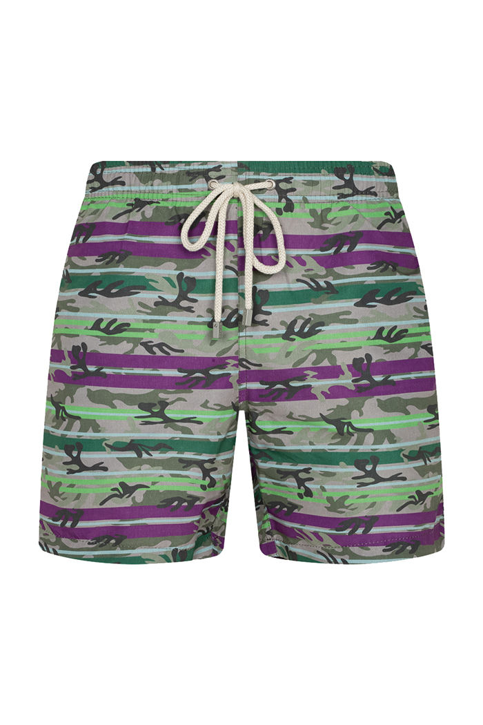 Renkli Kamuflaj Desenli Bağcıklı Şort Mayo