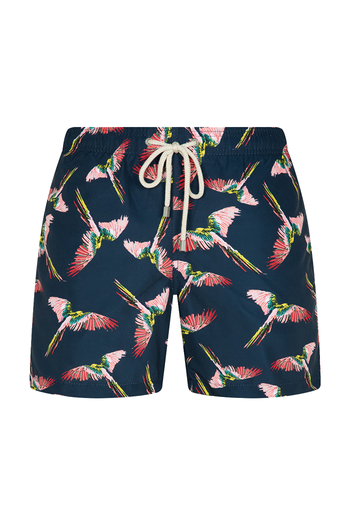 Siyah Renkli Kuş Desenli Bağcıklı Şort Mayo