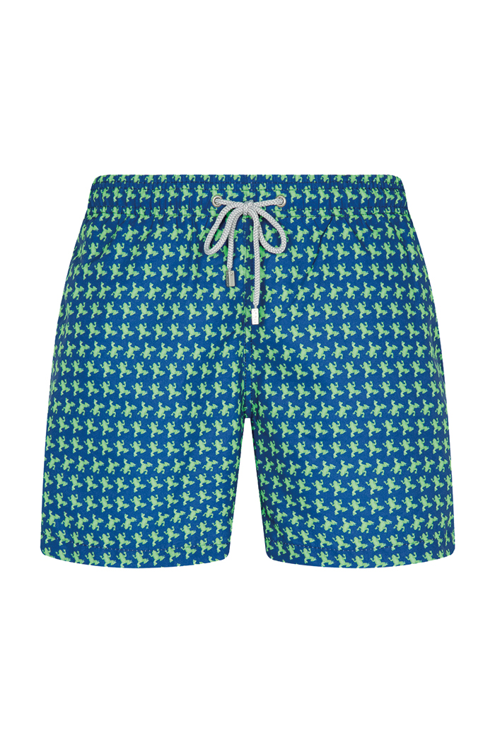 Yeşil Kurbağa Desenli Bağcıklı Şort Mayo