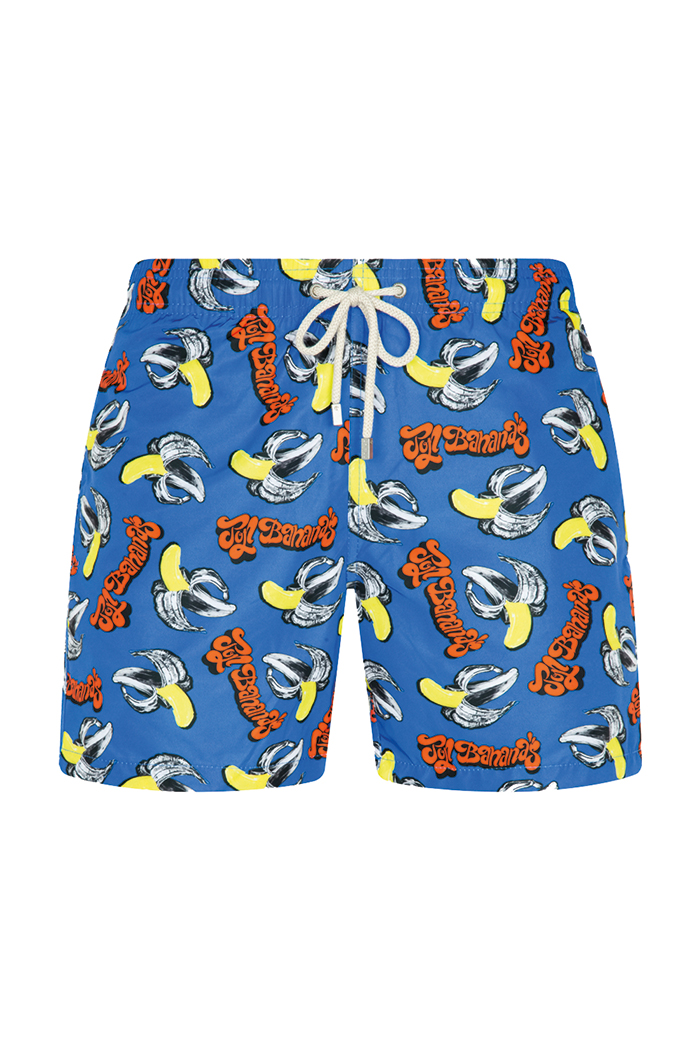 Mavi Renkli Muz Desenli Bağcıklı Şort Mayo