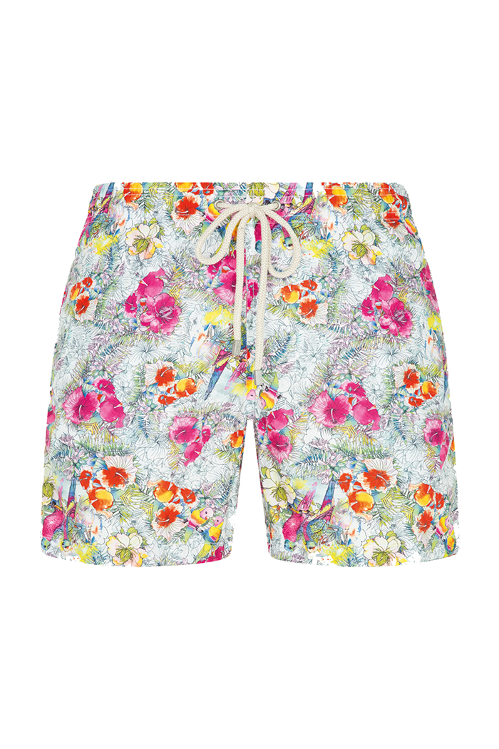 Pembe Desenli Bağcıklı Şort Mayo 