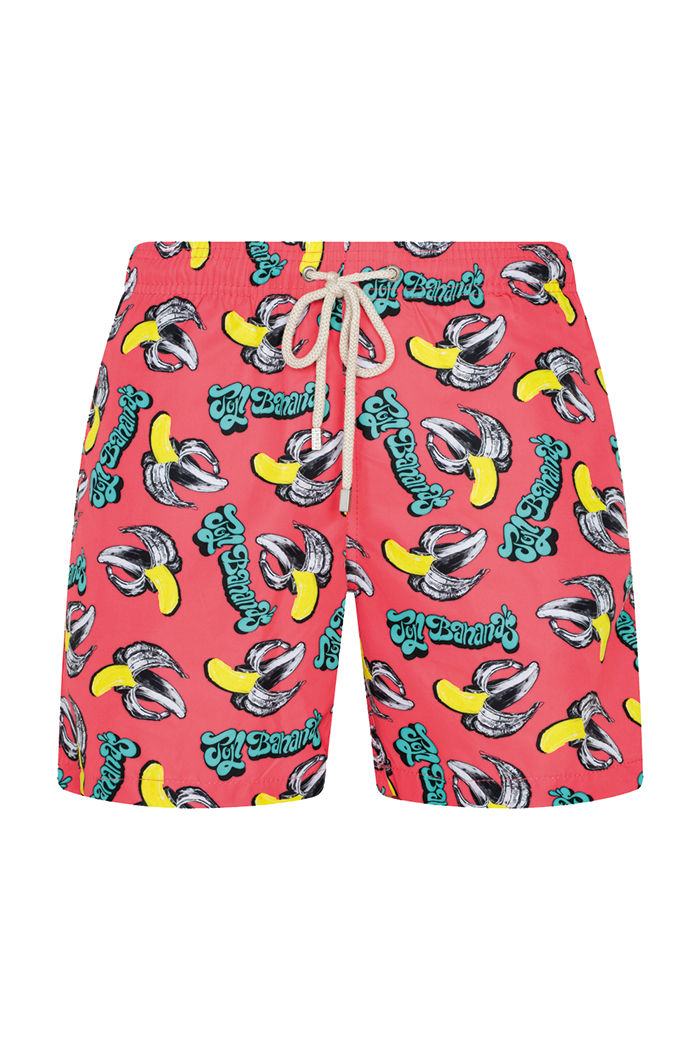 Pembe Sarı Muz Desenli Bağcıklı Şort Mayo