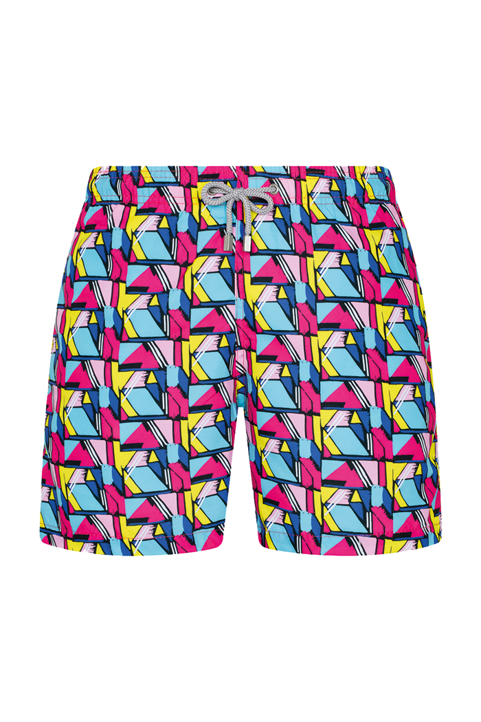 Çok Renkli Desenli Bağcıklı Şort Mayo