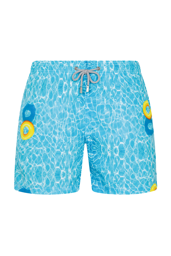 Mavi Su Desenli Bağcıklı Şort Mayo
