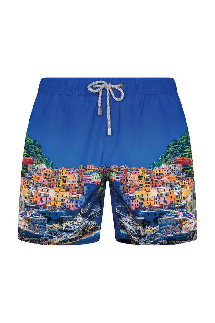 Manzara Desenli Bağcıklı Şort Mayo